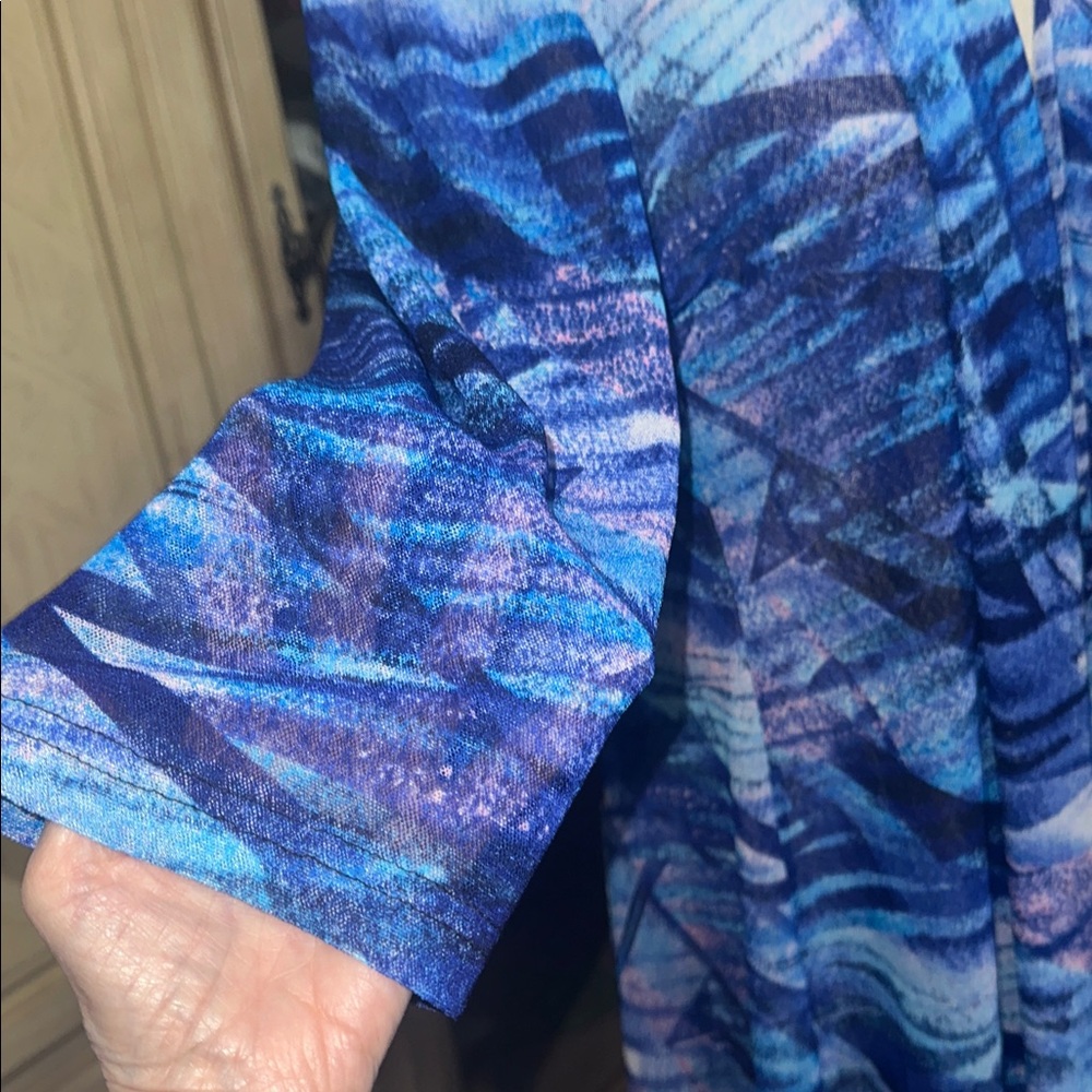 (Whispers) Blue Abstract buttonless open light ca… - image 3